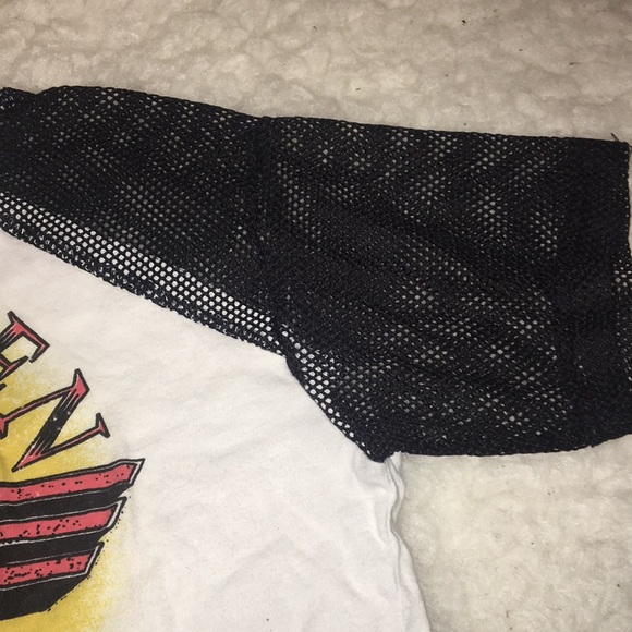Forever 21- Cropped Band Shirt W/ Mesh Sleeves - Picture 3 of 5
